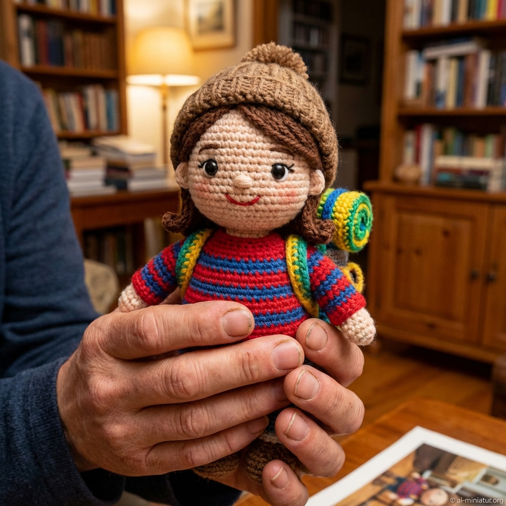 AI-generated Crochet Doll miniature figure - Example of Crochet Doll style transformation